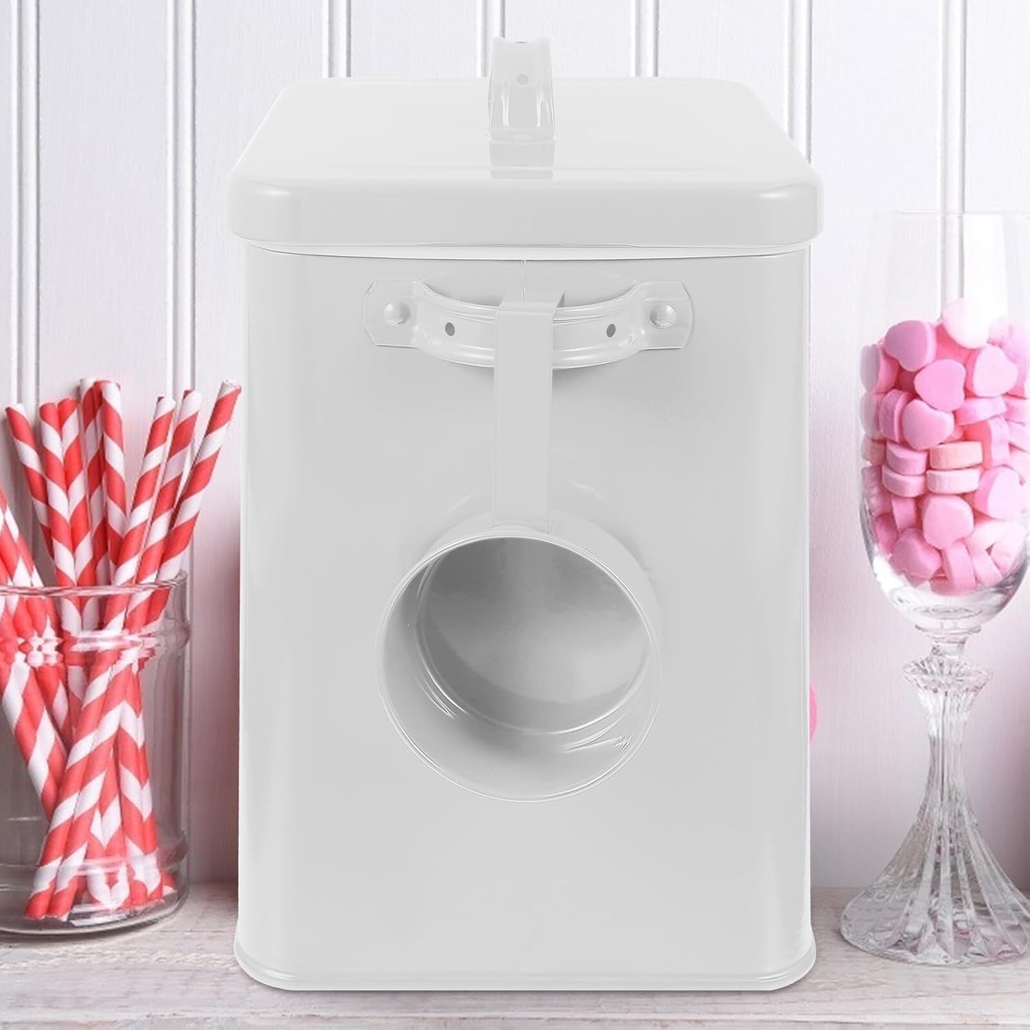 Metal Rice Container and Laundry Powder Bucket, Nonbreakable White Iron Storage Bin with Lid for Kitchen Pantry and Pet Food Organization