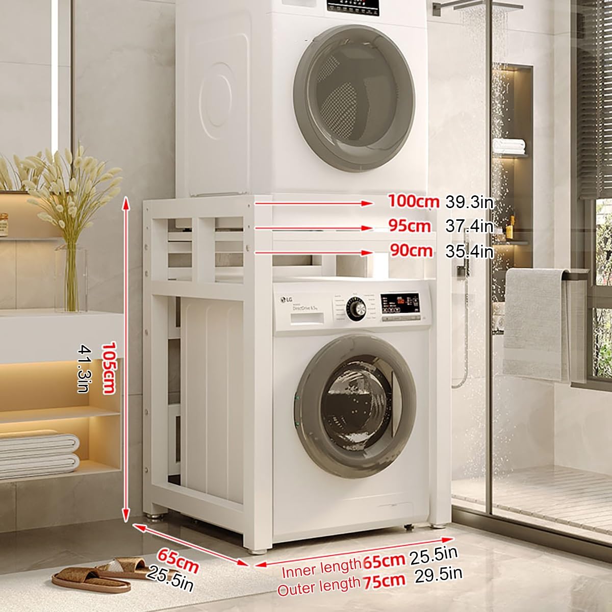 Scaffale Lavatrice Asciugatrice,Mobile Lavatrice Asciugatrice Colonna,Mobile Colonna Lavatrice Asciugatrice,Supporto Lavatrice Asciugatrice,3 Regolabili In Altezza,Per Bagno, Lavanderia(White)