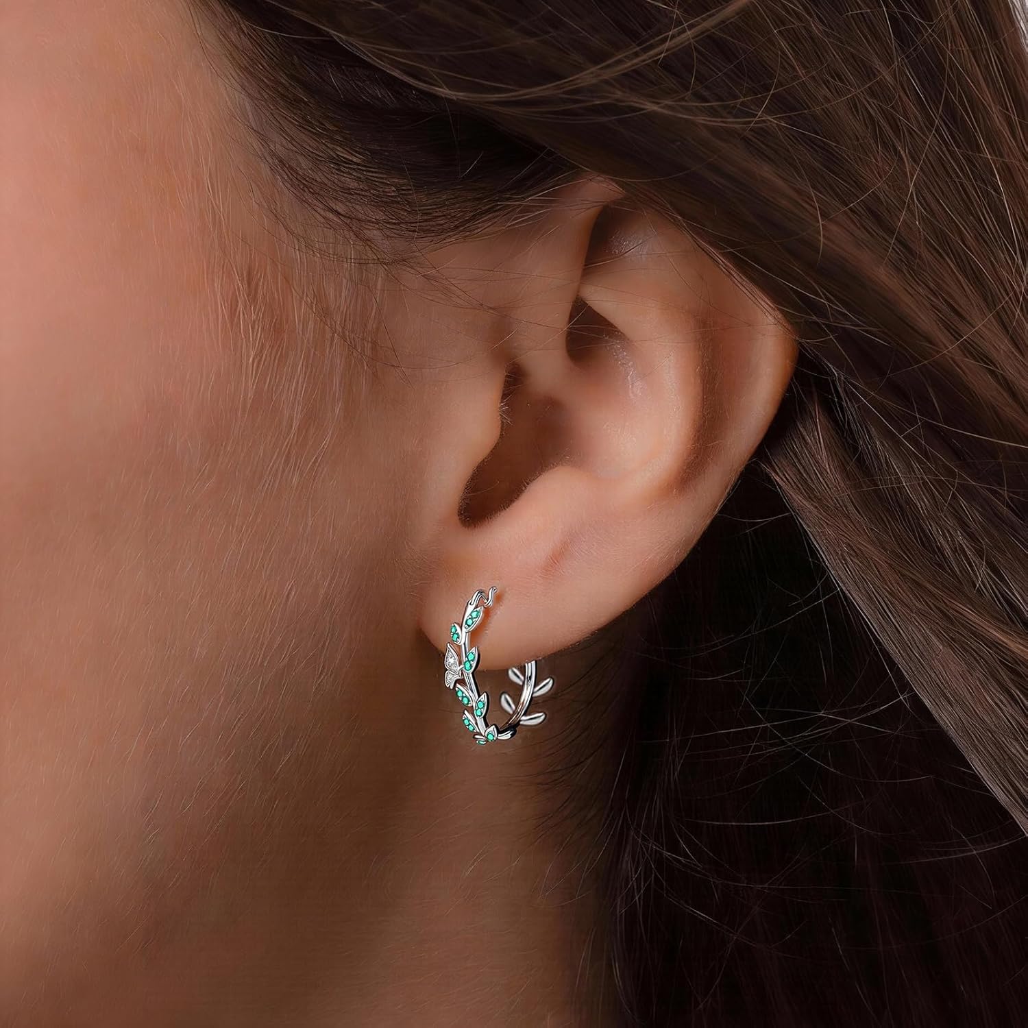 S925 Sterling Silver Huggie Hoop Earrings for Women, CZ Celestial Star Moon & Leaf Butterfly Styles, Dangle/Stud Hoop Earrings, Hypoallergenic Earrings for Sensitive Ears, Gift Box Included - Image 4