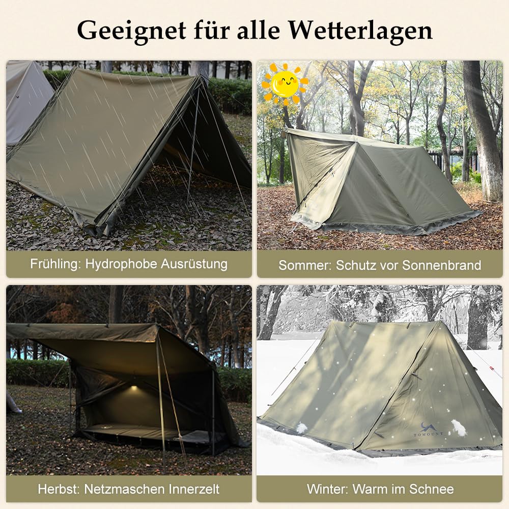 TOMOUNT Minilite Tente d'Intérieur en Coton avec Trou de Poêle pour 1 Personne - 4 Ans, pour Camping, Randonnée, Trekking