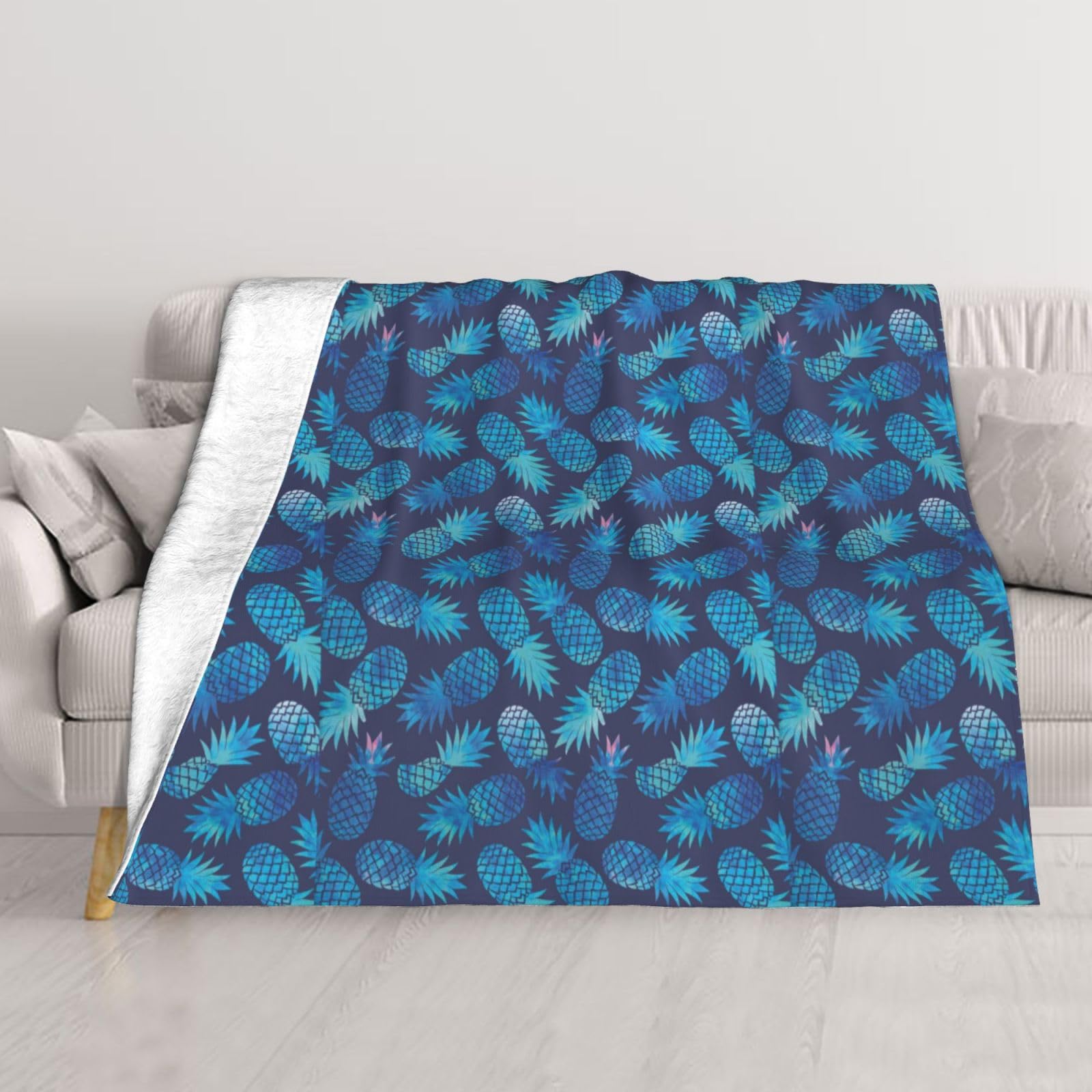 Couverture ananas bleu pour lit et canapé : le plaid chaud des soirées d'hiver