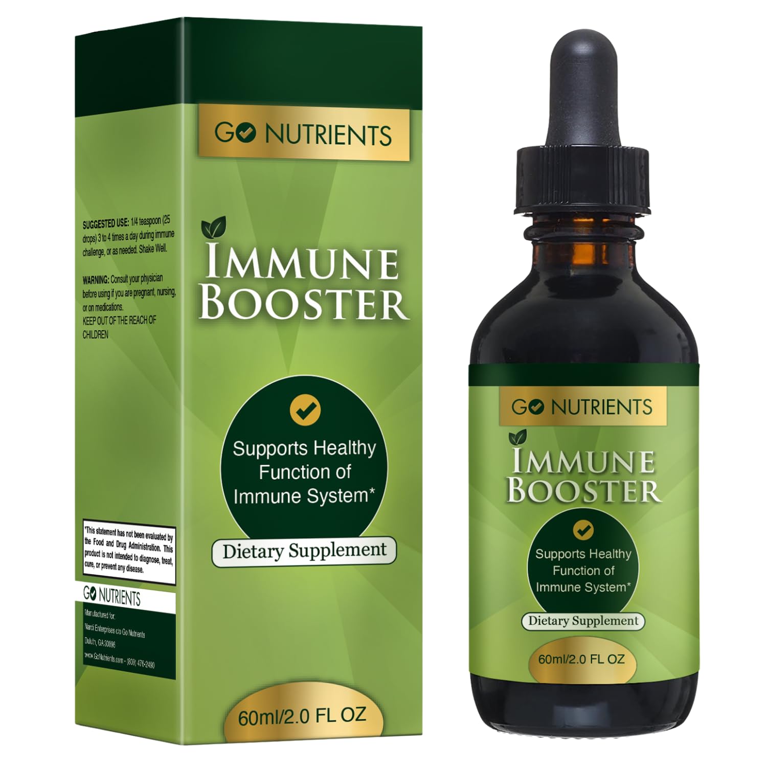 Go Nutrients Immune Booster – Liquid Herbal Support with Echinacea, Goldenseal & Usnea - 7 in 1 Enhancing Defense for Adults & Kids | 2 oz Tincture (48 Servings) for Natural Defense & Wellness