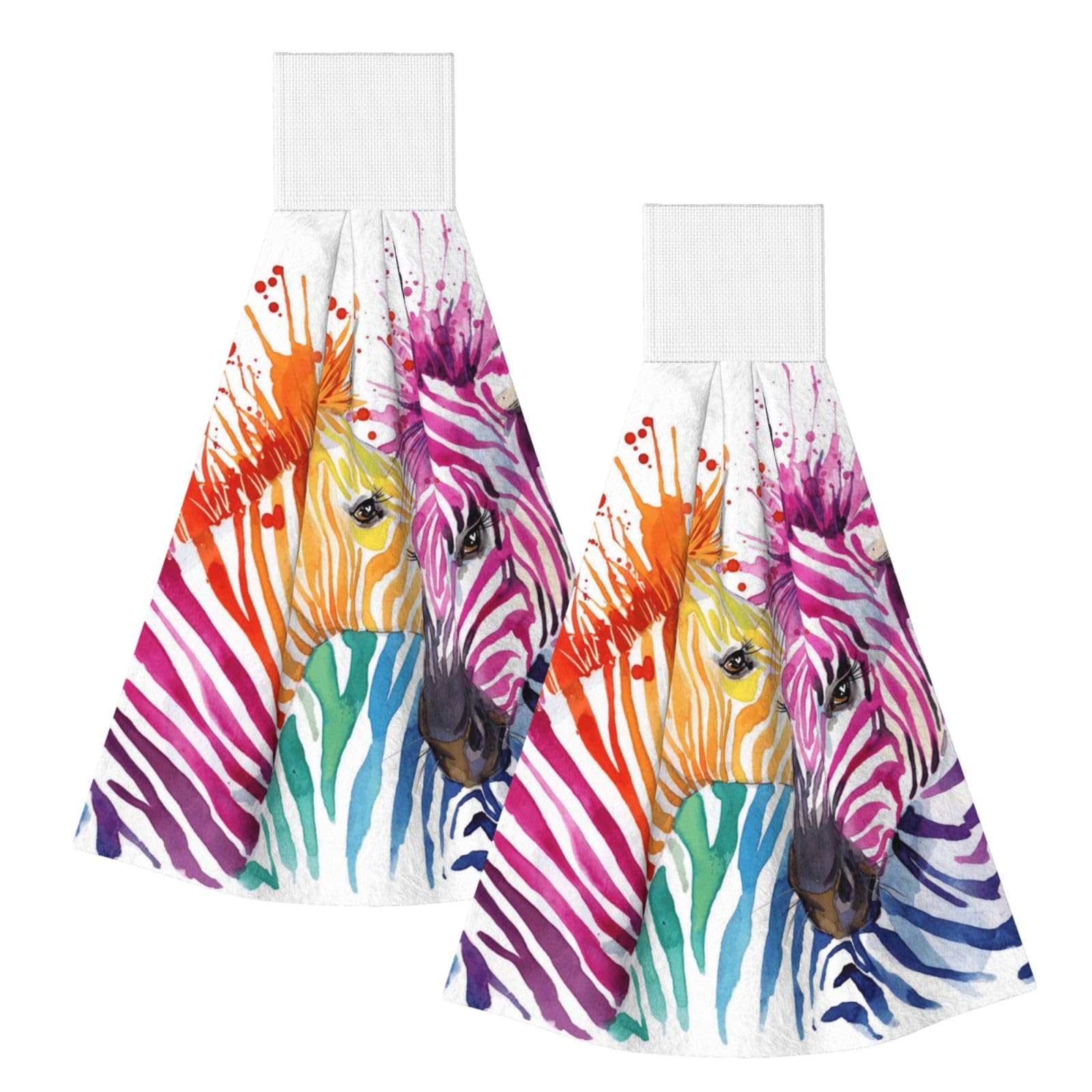 DOPKLNA Rainbow Zebra, 2 Pcs Hanging Coral Fiber Hand Towels for Bathroom, Absorbent Kitchen Towels