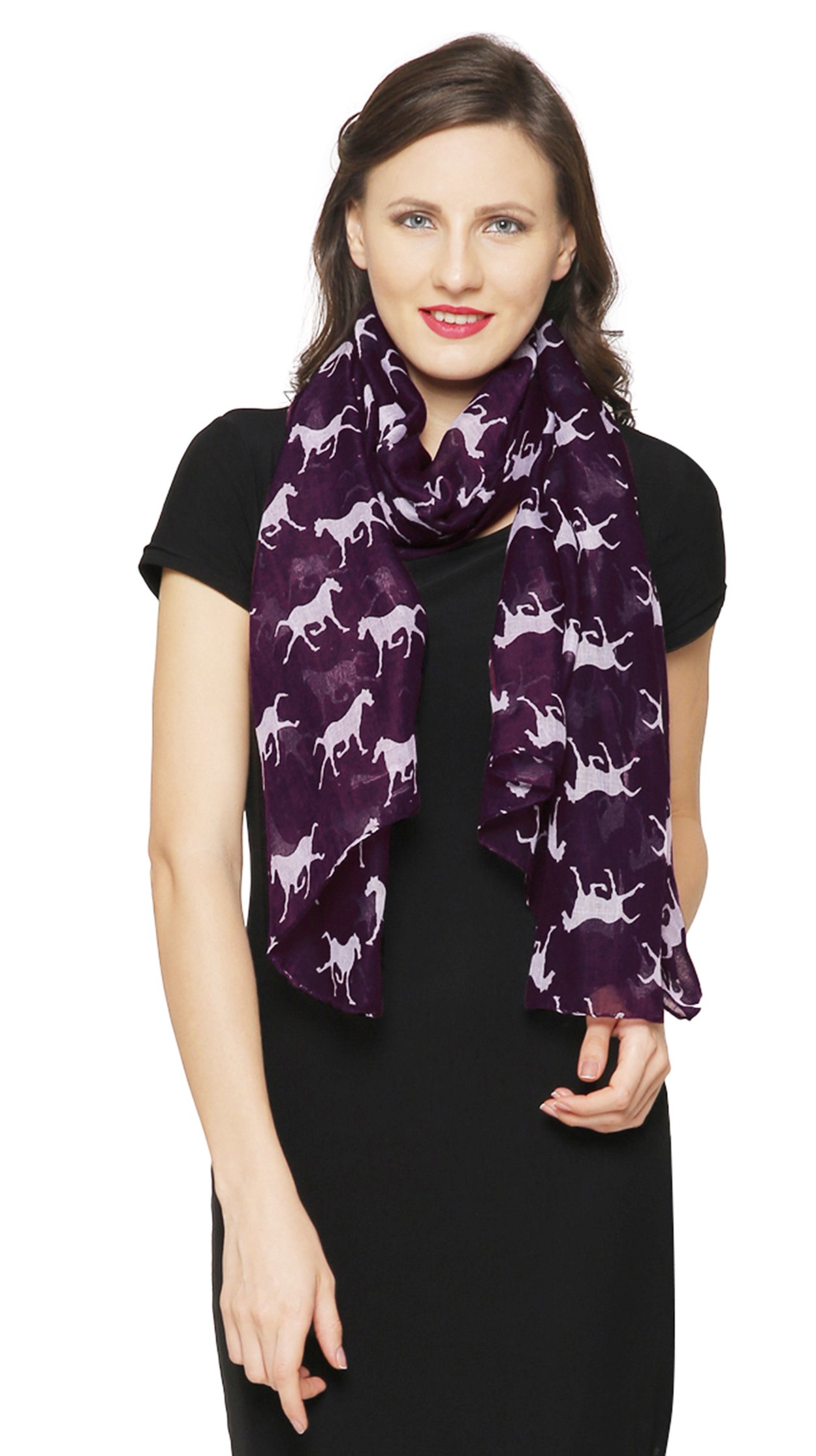World of Shawls Women Scarf Horses Print Design Ladies Scarves Shawl Wrap Maxi Scarf Sarong (Plum)
