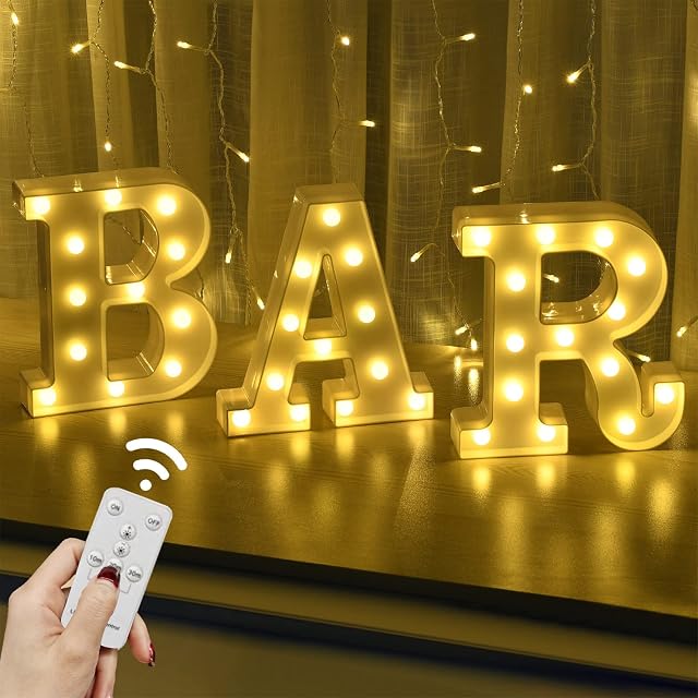 LED Marquee Letters Lights BAR Signs with Remote Control Letter Lamp Light Up Letters Decoration Battery Powered for BAR Pub Home Party Wedding Wall