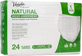 Veeda Natural Premium Incontinence Underwear for Men, for Bladder Leakage Protection, Maximum Absorbency, Large Size, 24 Count