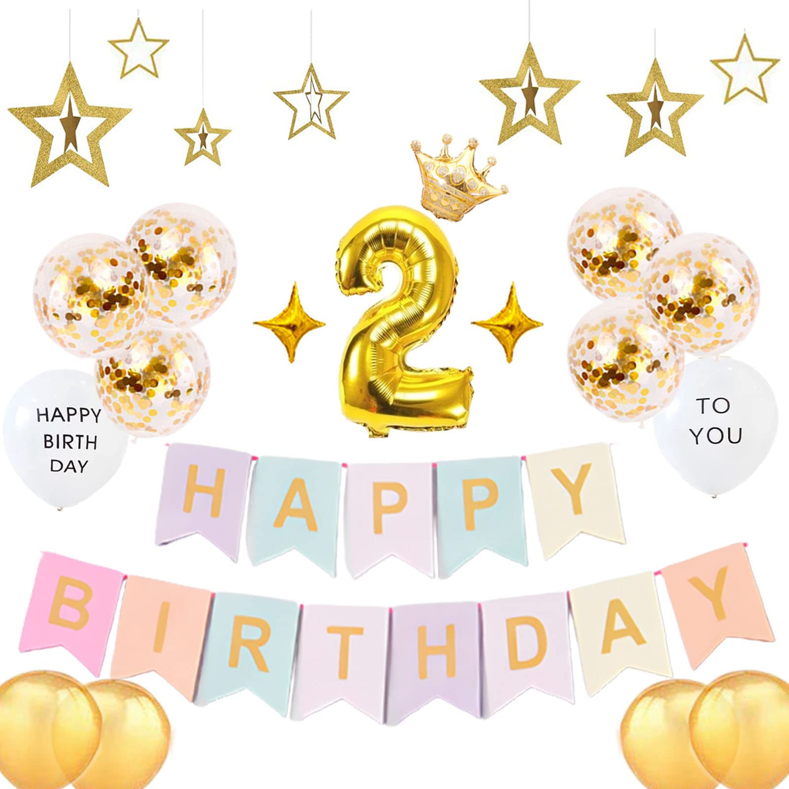 Amazon | 誕生日 飾り付け 2歳 祝い 飾りマカロンガーランド HAPPY