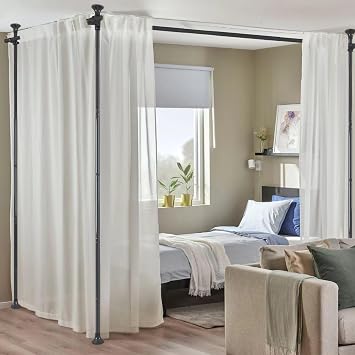 Room Divider, No Drilling Curtain Rods Hanging Wall Divider for Room Separation, 120  Tall 114  Wide Adjustable Floor to Ceiling Partition Room Dividers, Heavy Duty Corner Room Divider Curtain Rods