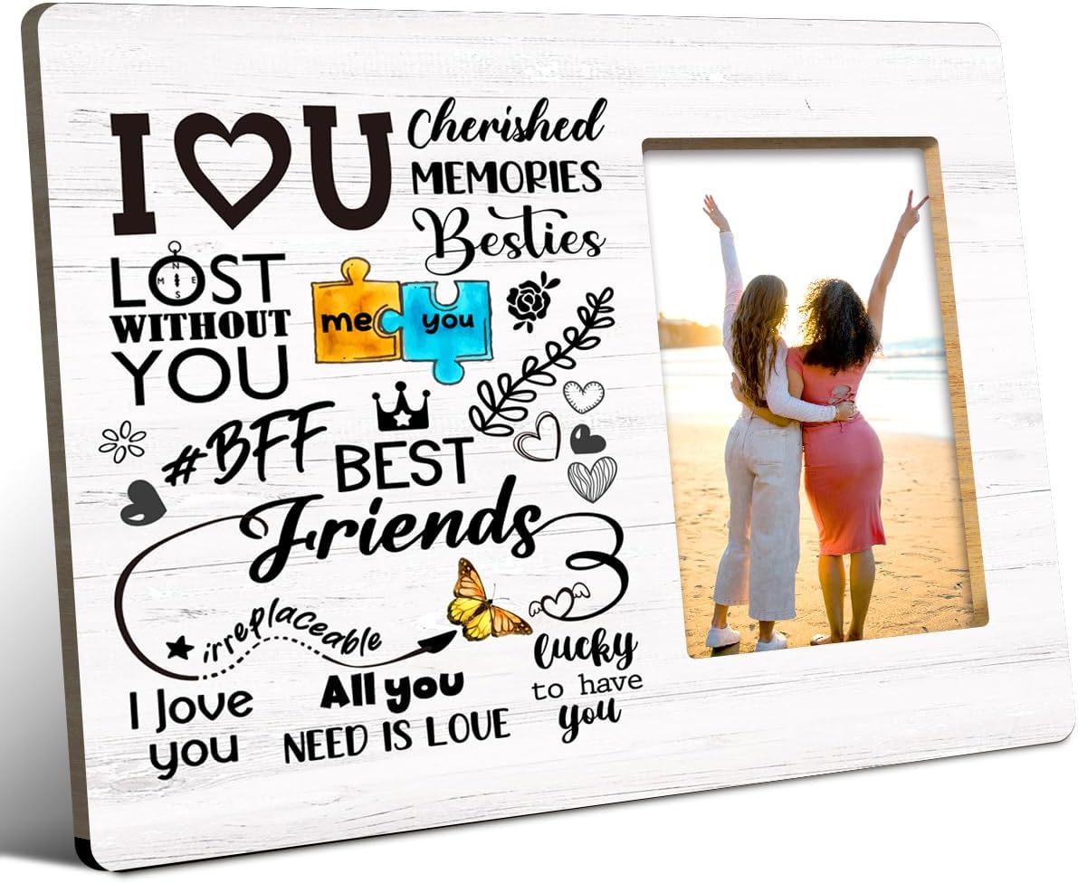 LVQHIBest Friend Wood Picture Frame,Best Friend I Love You Quote wood photo frames Gifts for Home Shelf Bedroom Tabletop Frame Desk Decor,Holds 4 X 6 Inches Photo V733