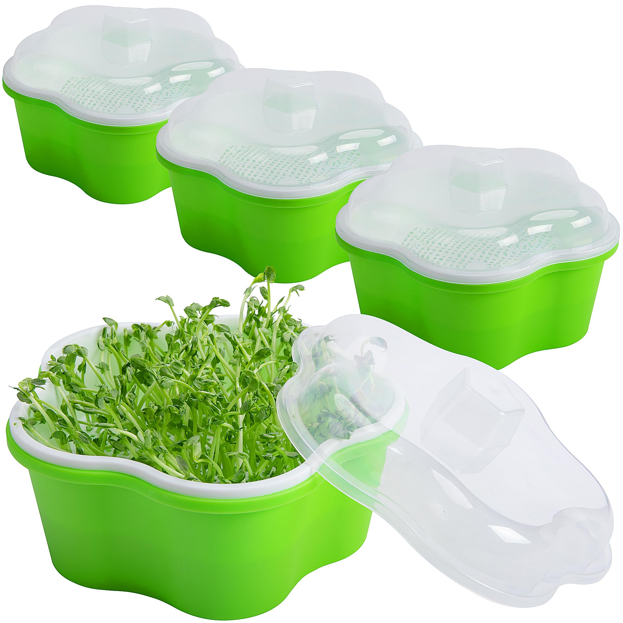 EBaokuup4 Pack Seed Sprouter Tray - Nursery Tray Seed Germination Propagation Trays with Lid - Soil-Free Wheatgrass Sprouting Growing Kit for Garden Home Office