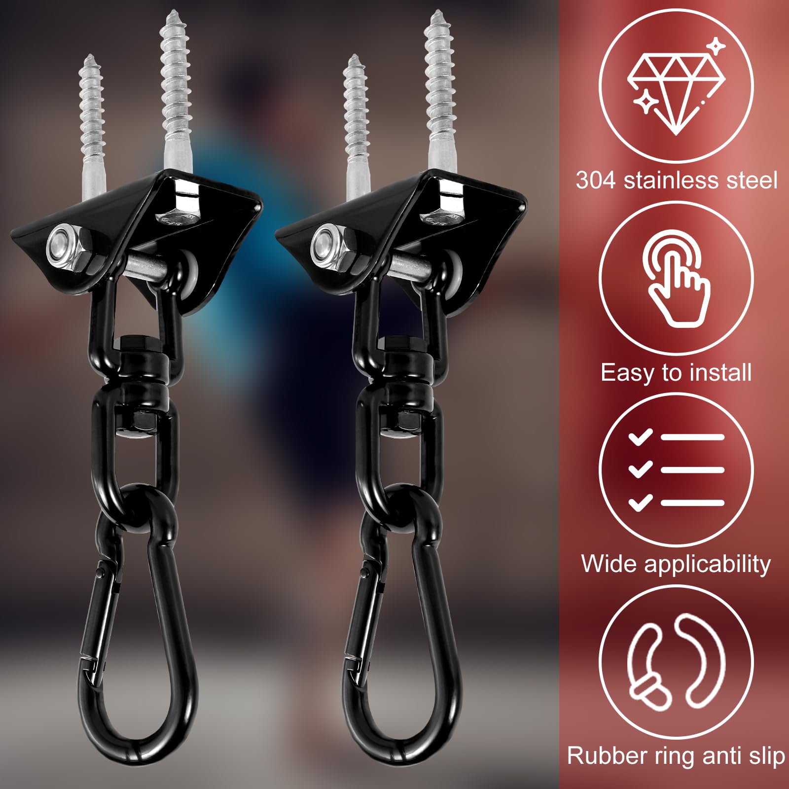 FALESOUL 2 Pack Heavy Duty Swing Hangers Swing Set Brackets 1000 LB Capacity 360 Swivel Stainless Steel Swing Hardware for Wooden Sets Playground Porch Patio Yoga Seat Trapeze Indoor Outdoor, Black