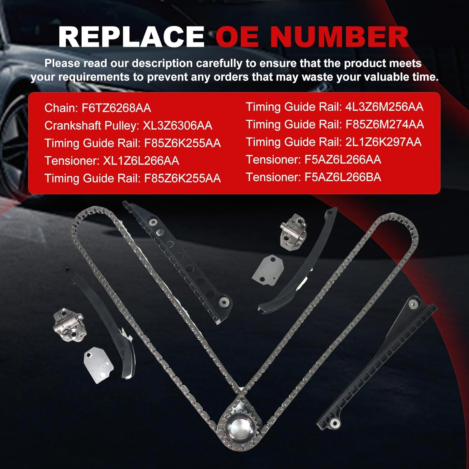 Timing Chain Kit 5.4L Fit for F-150 1997-2001 for F-250 1997-1999 for F-250/350 Super Duty 1999-2001, for E150 E250 E350 E450 97-01, for Expedition-auto 1997-2001 Car Engine Components