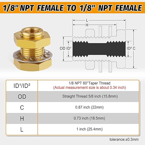 Vista 26 de KOOTNAS - Paquete de 2 accesorios de mamparo de latón macizo, conector de latón recto macho de 1 pulgada con anillo ondulado de metal, longitud