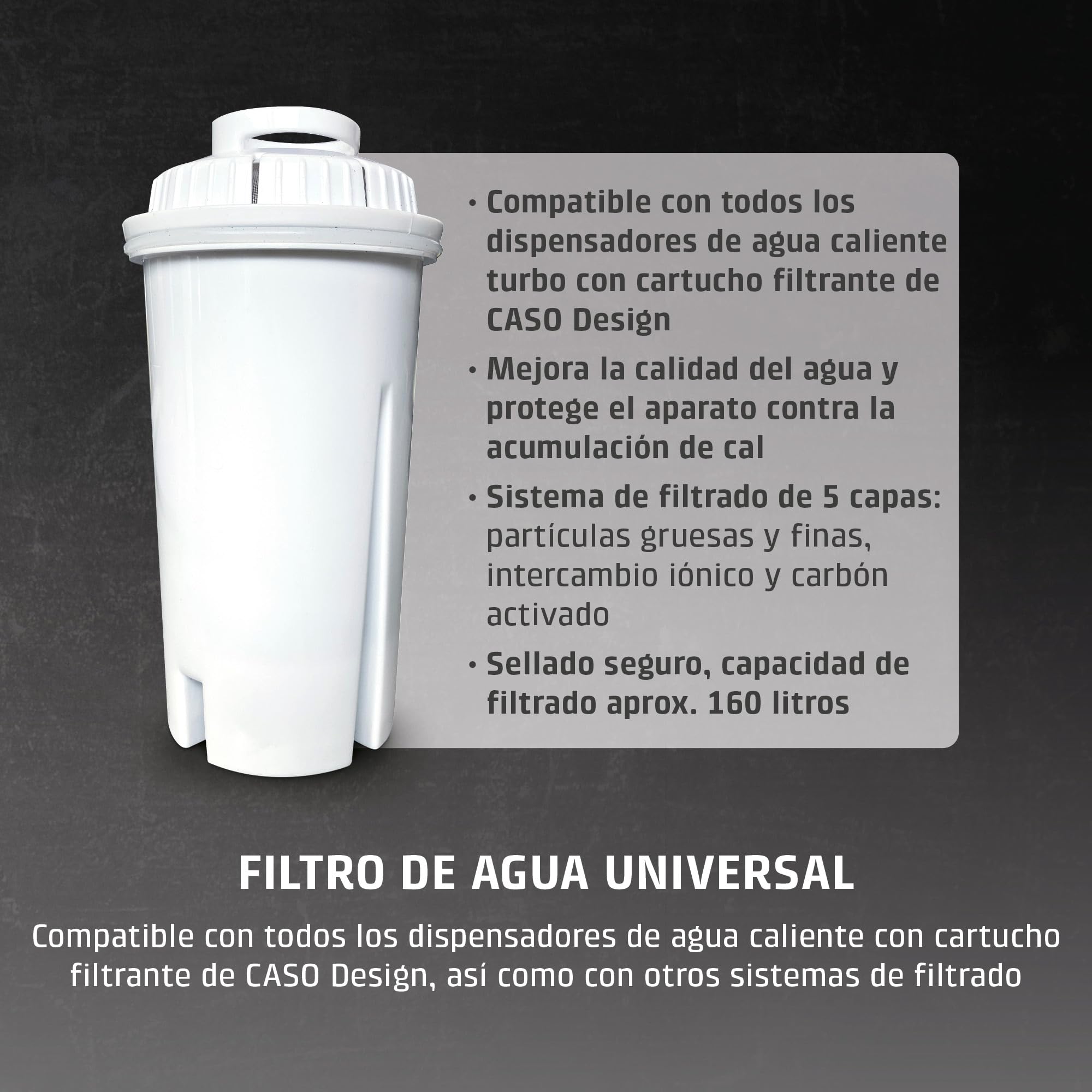 CASO filtro de agua de repuesto (juego de 6) - compatibles con todos los dispensadores de agua caliente CASO - Reduce la cal, cloro y contaminantes