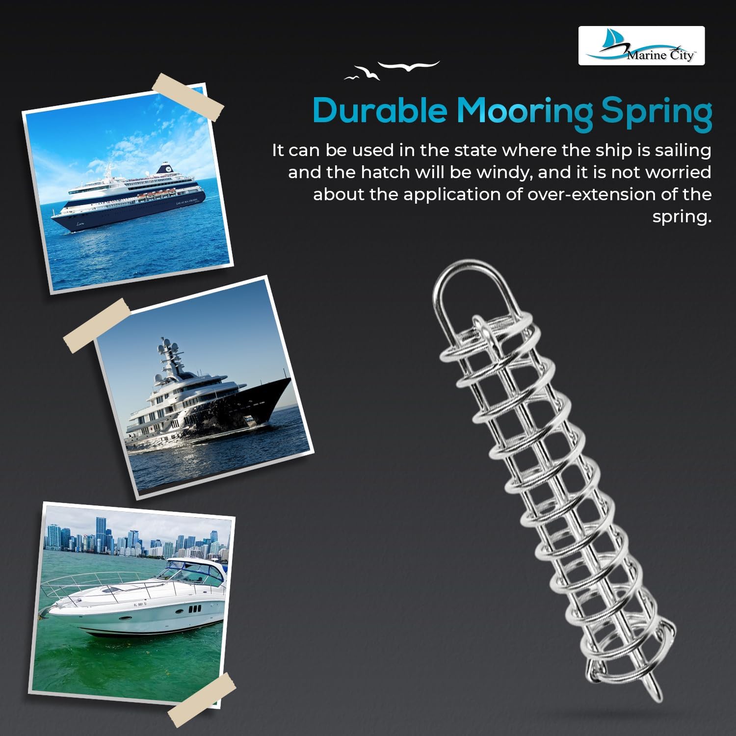 MARINE CITY Boat Anchor Dock Line Mooring Spring, 304 Grade Stainless Steel, Shock Absorbing, Perfect for Boats, Yachts, Marines, Ships, Kayaks