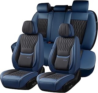 5-Piece Full Set Car Seat Covers | Airbag Compatible Leatherette Protectors | Universal Fit for Sedans, SUVs, Trucks (Navy & Black)