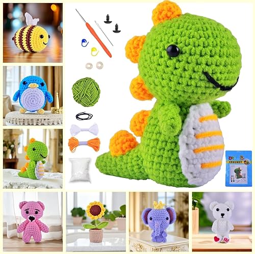 Kit de ganchillo para principiantes, animales, con tutoriales de video paso a paso, crotcheting fácil de aprender, kit de manualidades para hacer