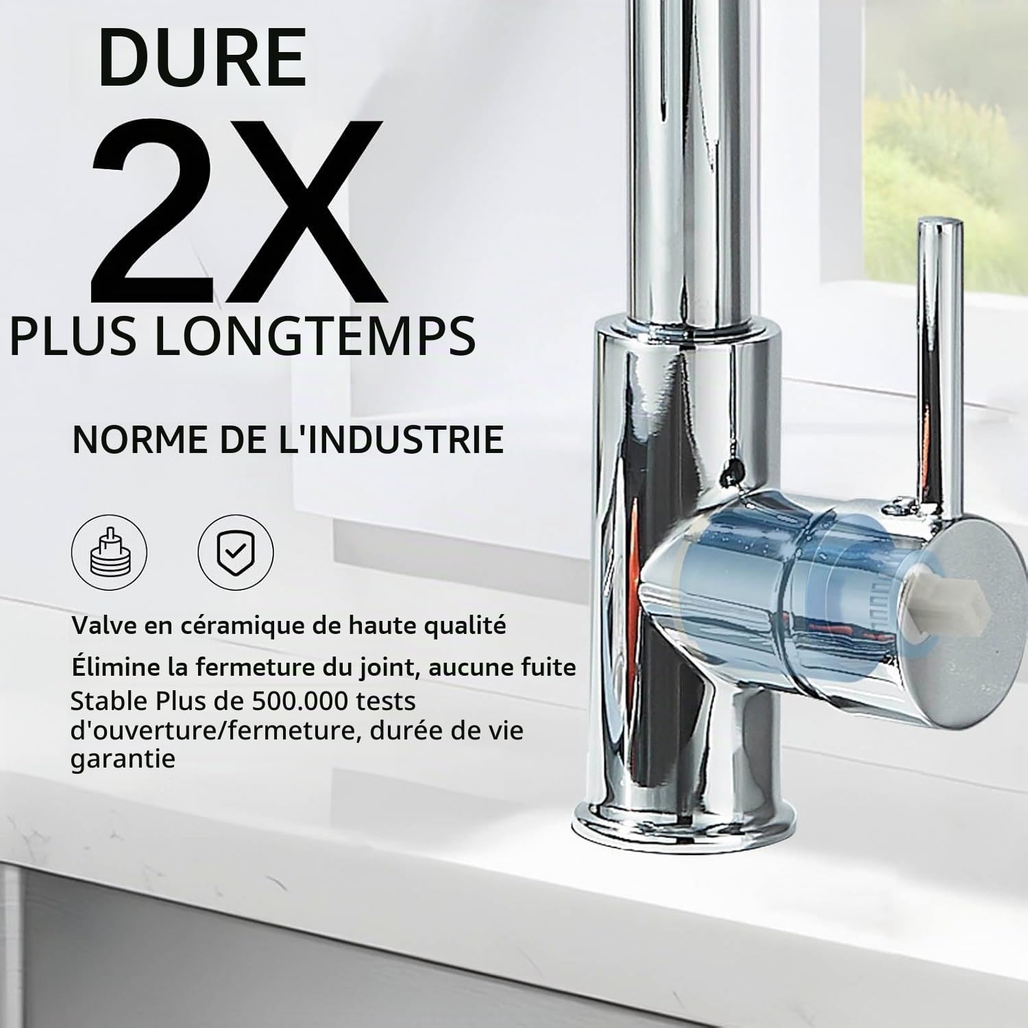 Robinet de cuisine Pivotant à 360° Mitigeur monocommande 2 jets Avec Pulvérisateur Double Fonction,Laiton Chromé