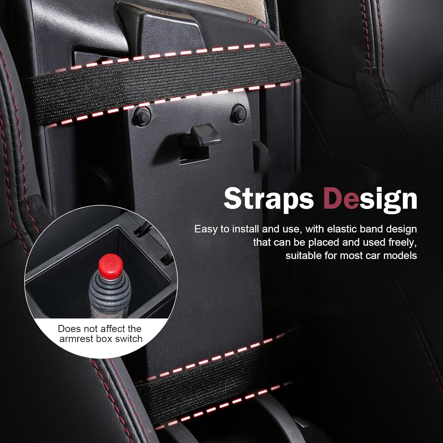 Stylish Car Center Console Cover, PU Leather Car Armrest Protector, Waterproof Auto Arm Rest Cushion Pad, Universal Vehicle Armrest Cushion for Most Cars (Black)