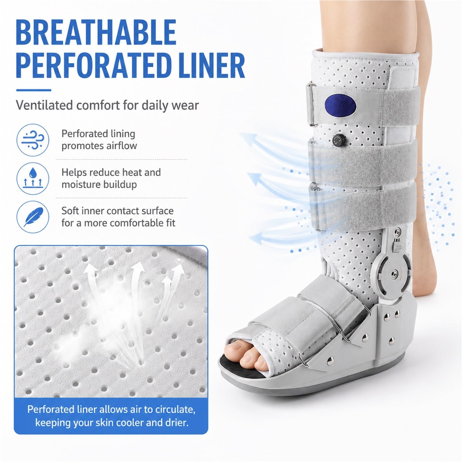 Tutore Caviglia Pneumatico Air Walker Stivale Ortopedico per Riabilitazione Post-Operatoria Fratture Stabili e Distorsioni Supporto Regolabile con Pompa Aria(M)