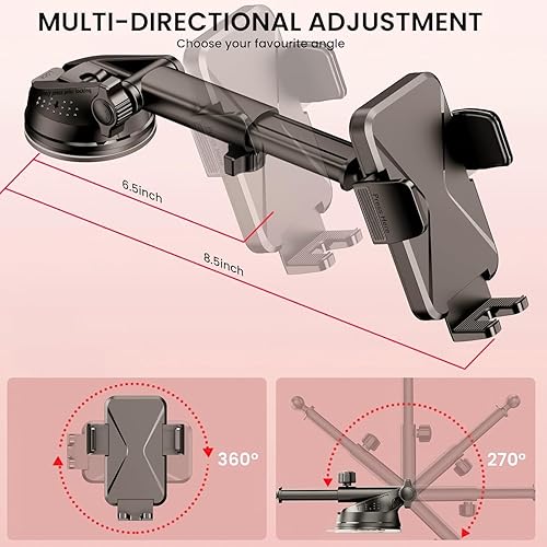 Vista 16 de Soporte de teléfono para automóvil, [succión de grado militar y base súper resistente] Soporte universal 3 en 1 para teléfono para salpicadero