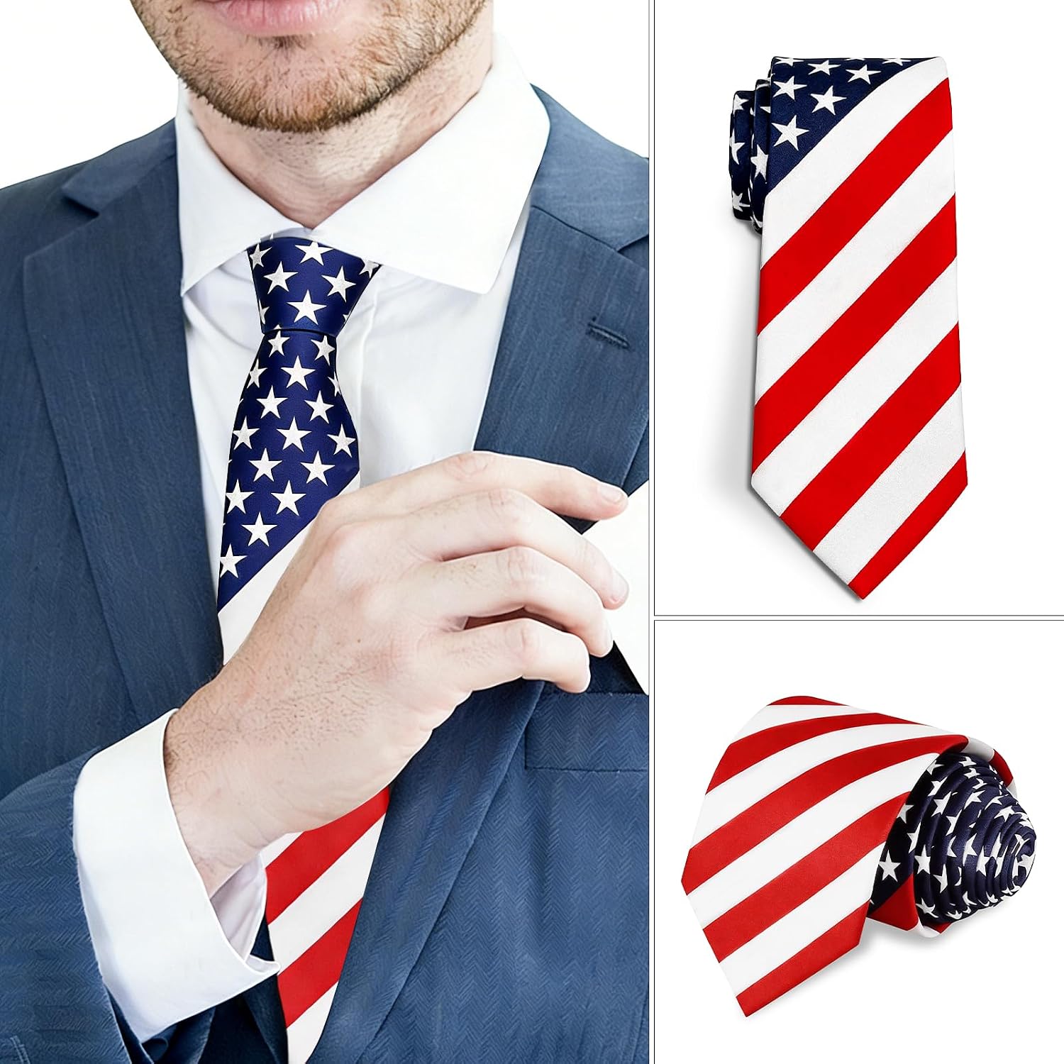 American Flag Patriotic Tie Red White Blue Striped 4th of July Birthday Gift for Dad Husband Grandpa