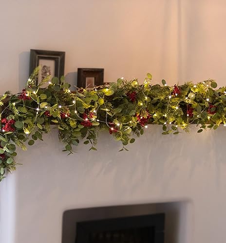 Miniatura 6 de Guirnalda de Navidad de 6 pies con tira de luces LED, Anna's Whimsy 144 puntas de rama, pino artificial de temporada, guirnalda de ciprés de