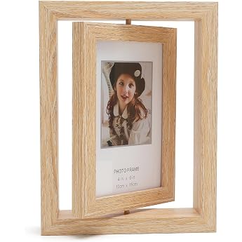 VOSSOT Rotating Picture Frame 10 x 15 cm Double-Sided 2 Photos Picture Frame Wooden Picture Frame Wooden Frame Photo Frame Gift for Mum Photo Frame for Family Wedding Festival Gift Desktop or Wall