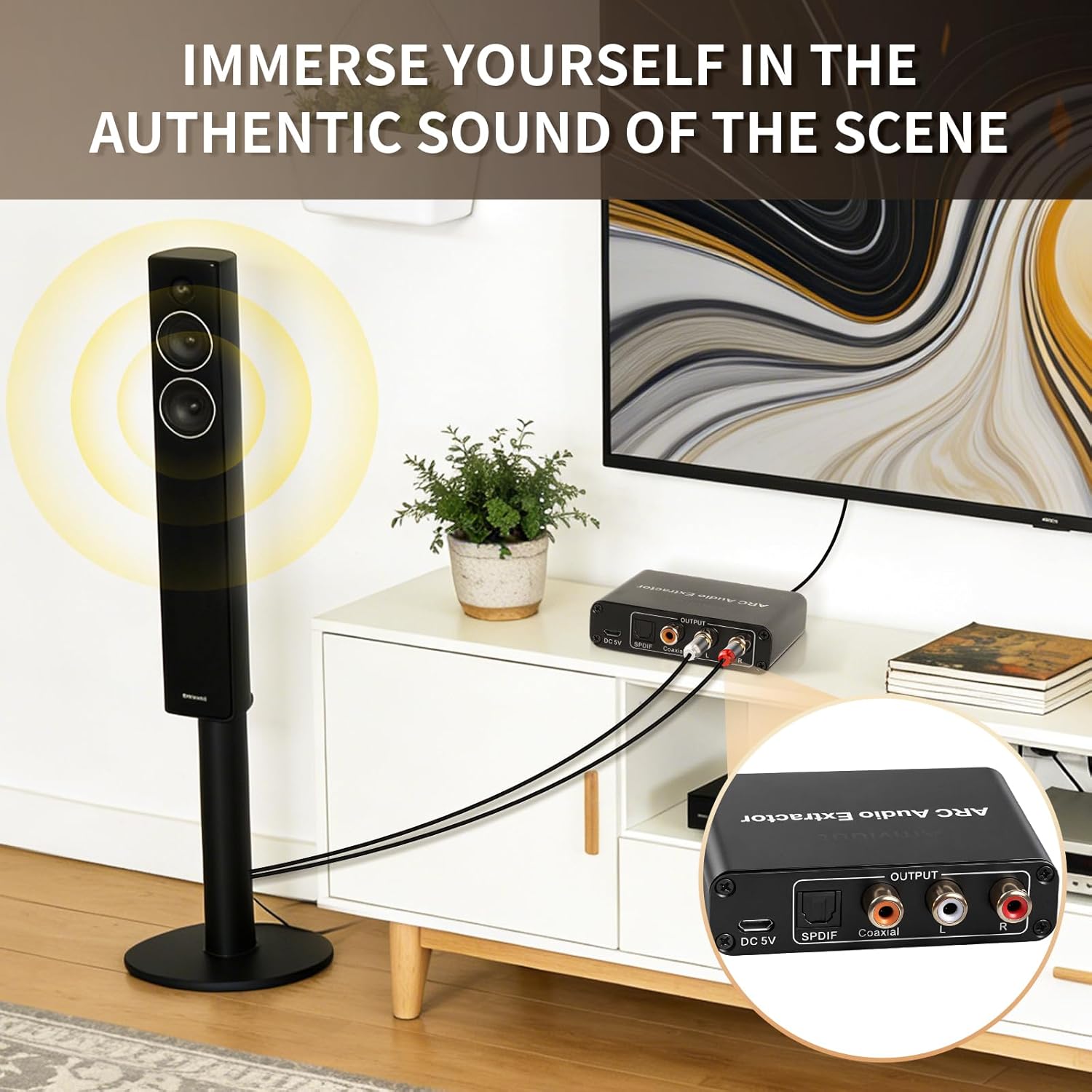 HDMI ARC Audio Extractor, ARC Audio Extractor,Digital to Analog Converter with Optical, Coaxial, RCA & 3.5mm Output, Supports 192KHz, 5.1 Surround Sound for TV and Speakers, Plug-and-Play