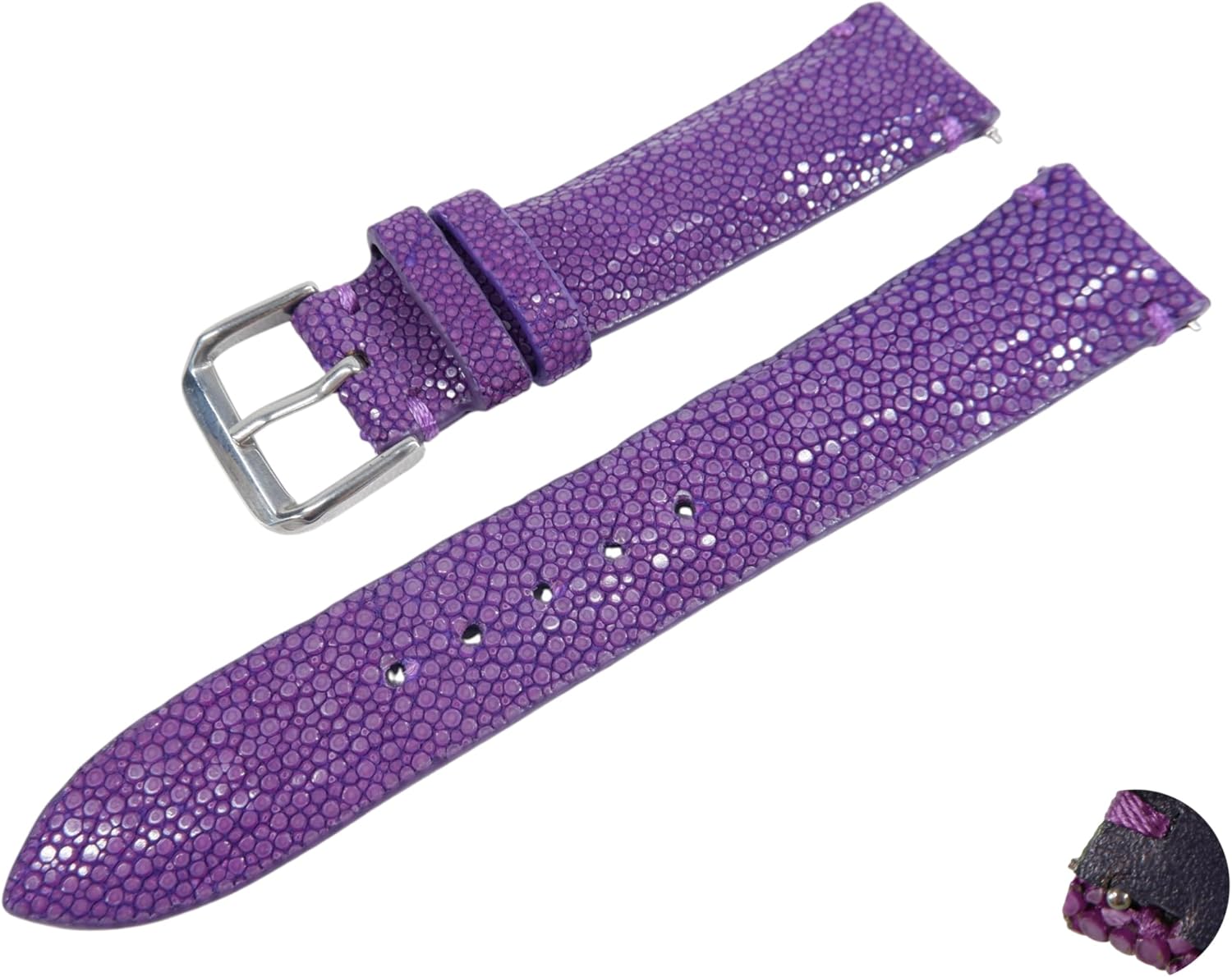 Pelgio Genuine Polished Stingray Skin Leather Quick Release Women's Watch Strap Band with Buckle 12 mm. 14 mm. 16 mm.
