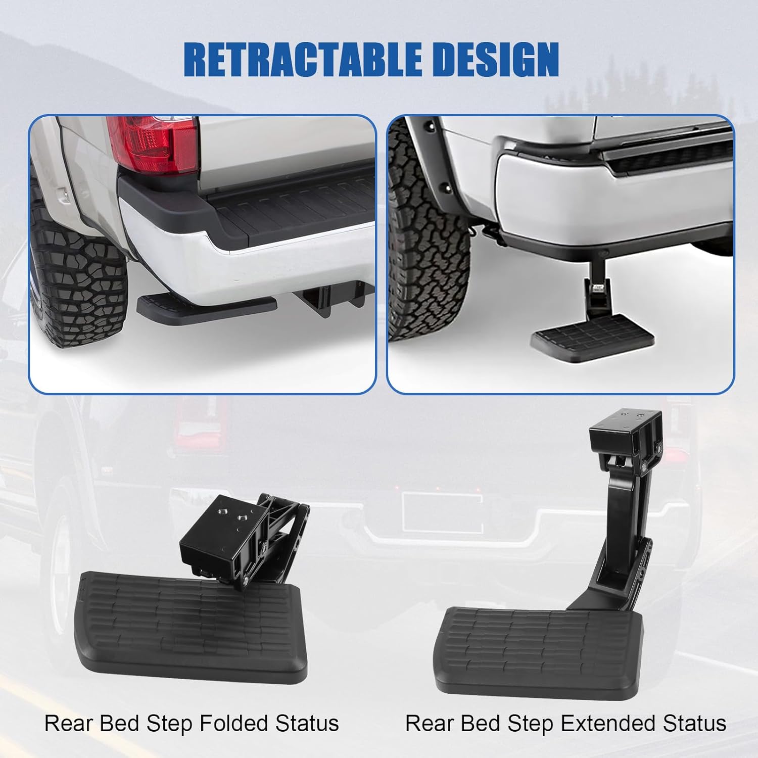 Rear Bed Step Compatible with 2012-2023 Toyota Tacoma Folding Rear Bumper Step Retractable Truck Tailgate Step Replace# PT392-35100
