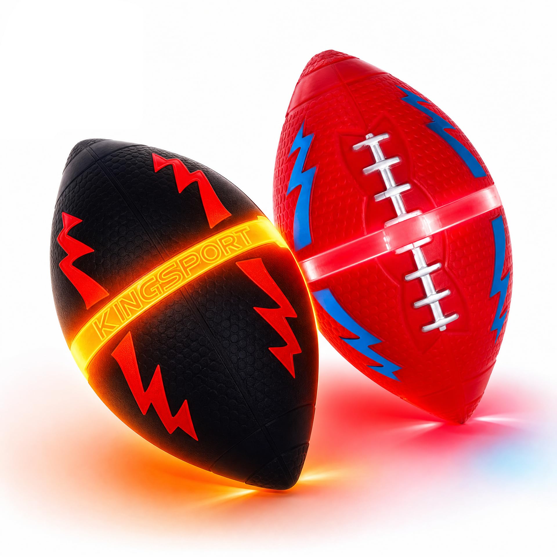 koolbitz Kids American Football Junior - Size 3 4, Glow in the Dark Motion Activated Light Up LED Rugby Ball for Outdoor Garden Sports Activity Gift for Children – 1x Random Colour