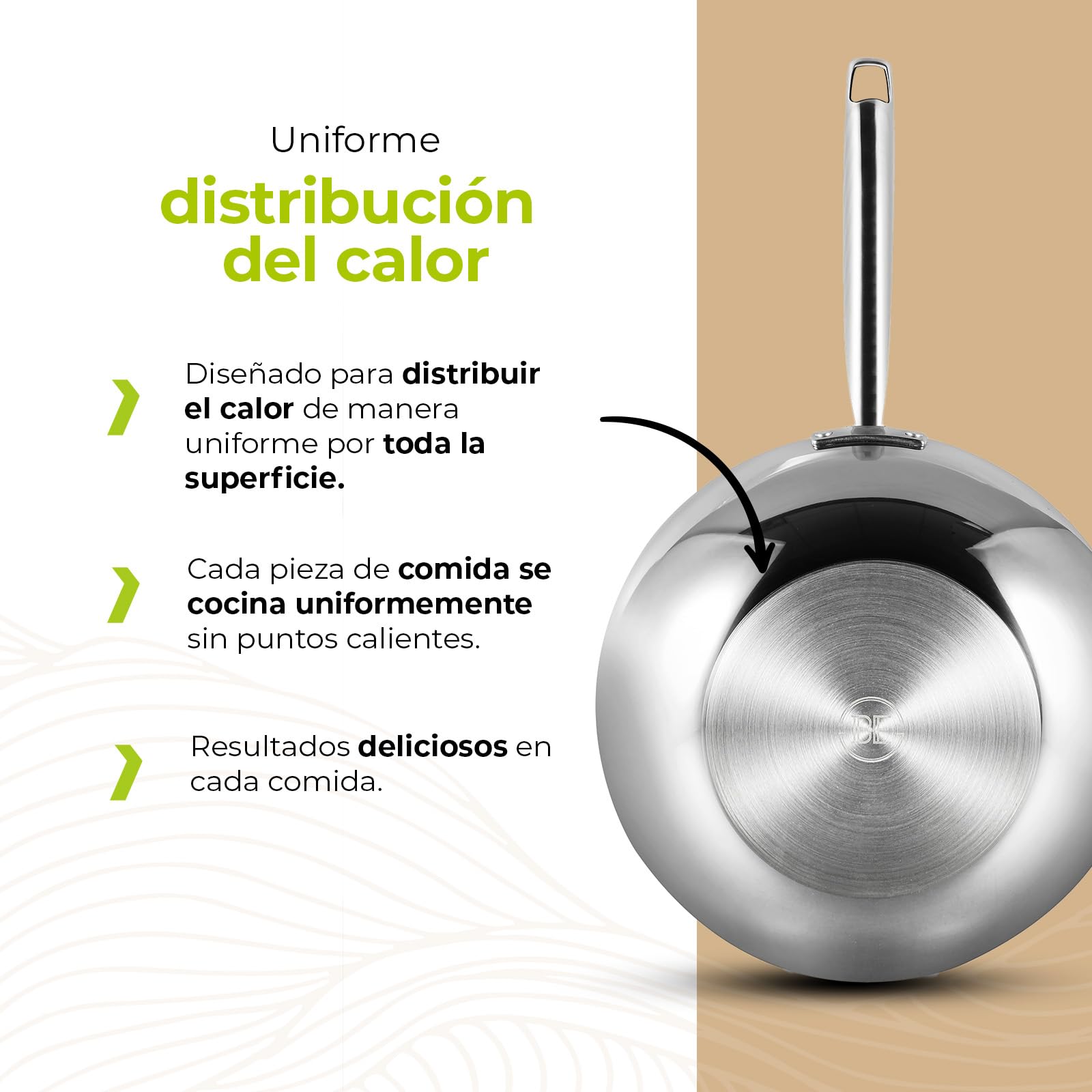 Be Living Sartén wok de acero inoxidable – Ø 28 cm – cerámica – inducción – sin PFAS, antiadherente – sartén con tapa – serie Essential