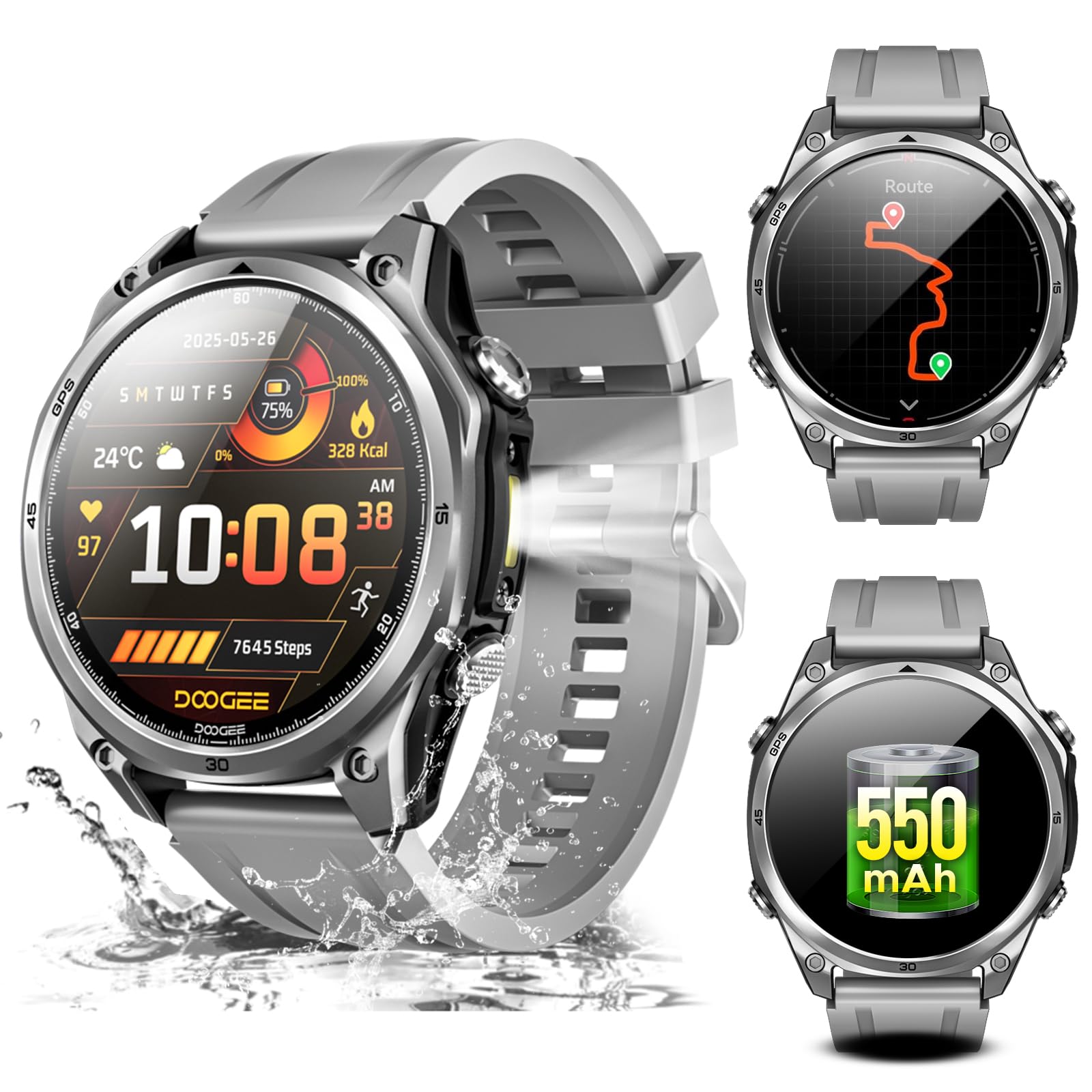 DOOGEE Anywise W1 Orologio Smartwatch Uomo,GPS Dual-Band Integrato,5ATM Impermeabile Militare Smart Watch,1.43" AMOLED Fitness Tracker Per Android iOS,170+Sports Modes,Answer/Make Call/18 Days Battery