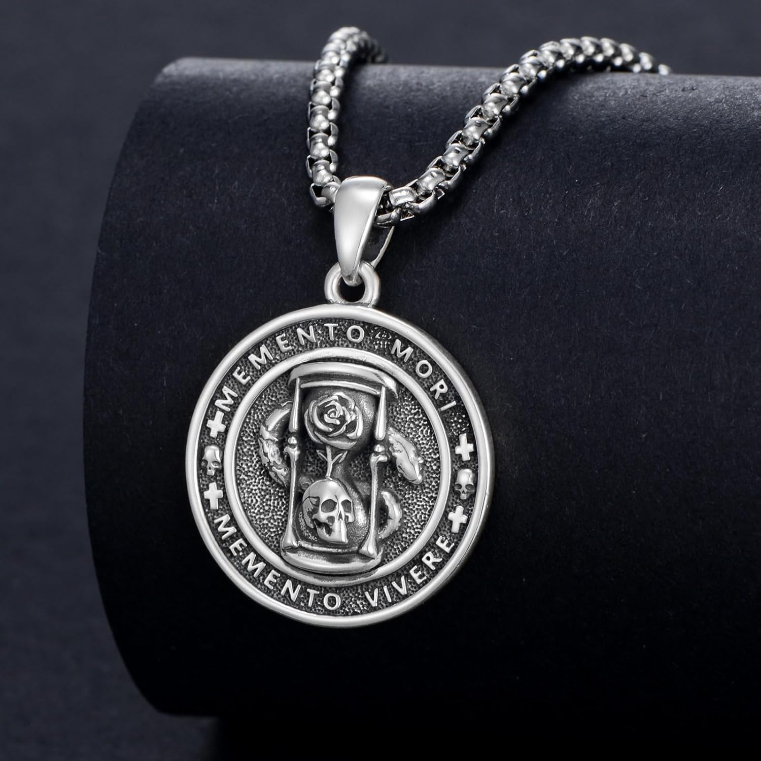 PROESS Memento Mori Necklace 925 Sterling Silver Skull Crow Necklace Raven Necklace Memento Mori Jewelry Gifts for Men Women for Birthday Christmas - Image 2