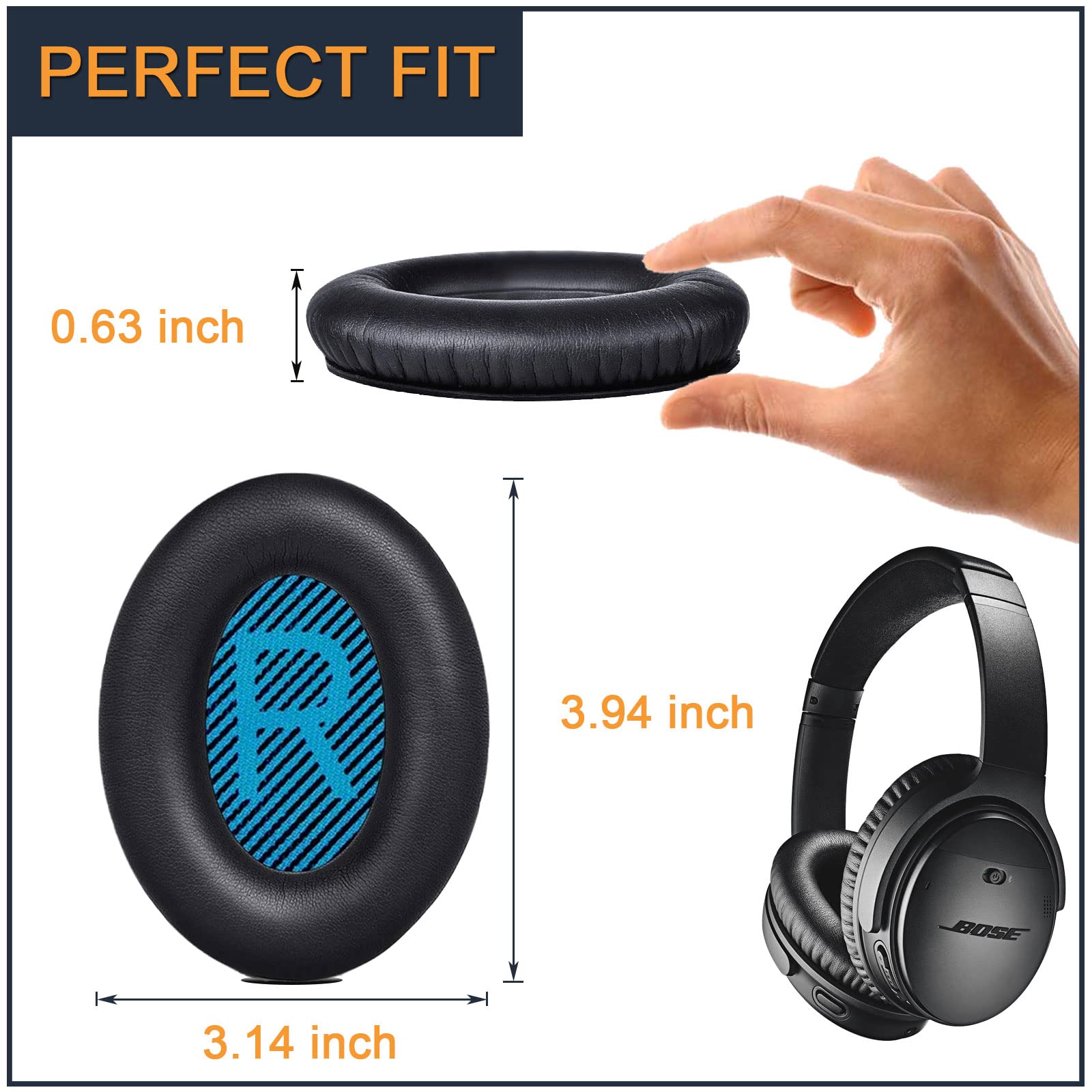 Vervangende Oorkussens – Eiwitleer + Traagschuim – Voor Bose QC2, QC15, QC25, QC35, SoundLink AE2 – Zwart, 1 Jaar Garantie 2 miniatura