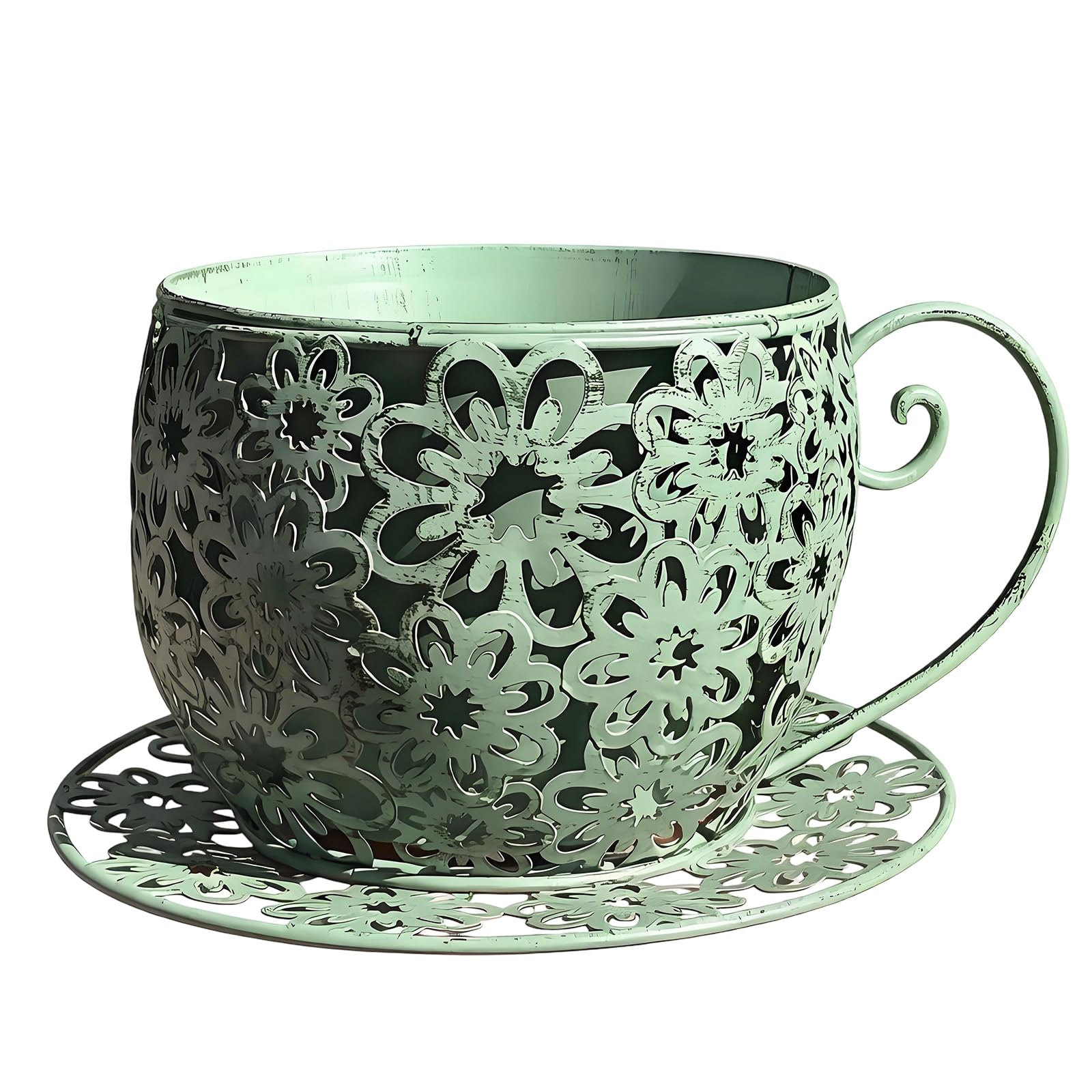 ZBIianxer Rustproof Iron Plant Pots Teacup Flower Basin Design for Windowsill Kitchen Work Yard Decoration Old Iron Flower Container