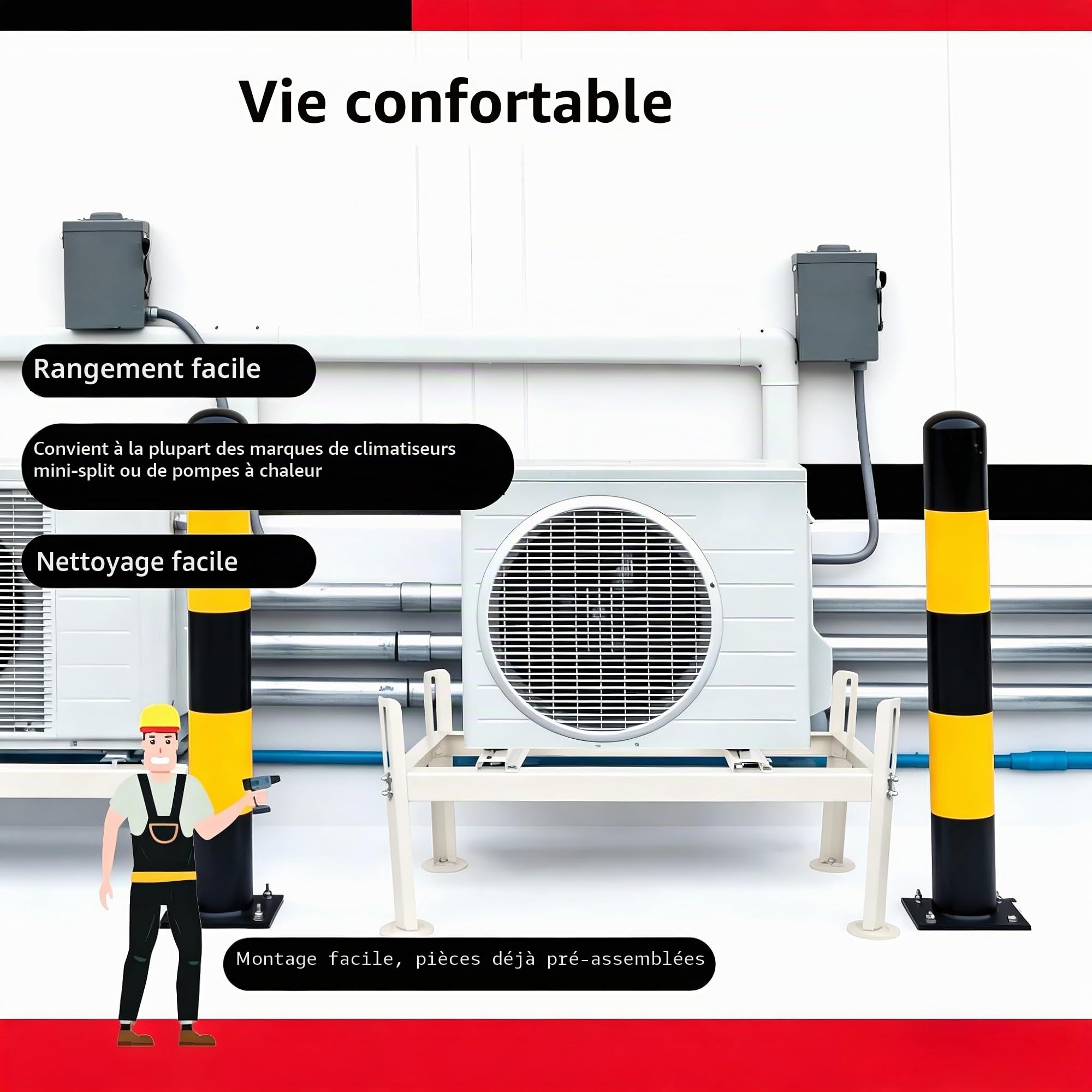 Wostore Support de sol pour pompe à chaleur, climatiseur, console de sol, support de climatisation, cadre jusqu'à 140 kg, 9000-24000 BTU GS 380
