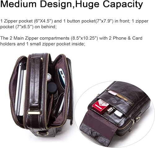 Miniatura 4 de Contacts Bolso bandolera de cuero para hombre, 9.7 pulgadas, iPad, vintage, de cuero auténtico, bolso de viaje para el trabajo, Café