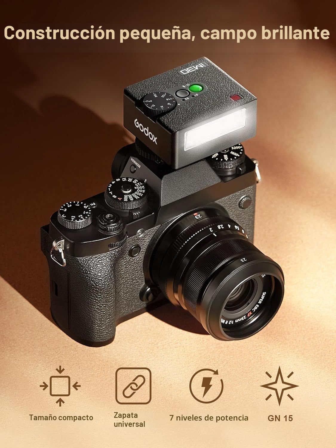 Godox iM30 Mini Flash, Speedlite Manual, GN15 S1/S2 Control Óptico, Temperatura de Color CCT 6500K±200K, 7 Niveles de Potencia (1/64~1/1), Compatible con Canon, Sony, Nikon, Pentax, Panasonic, Olympus