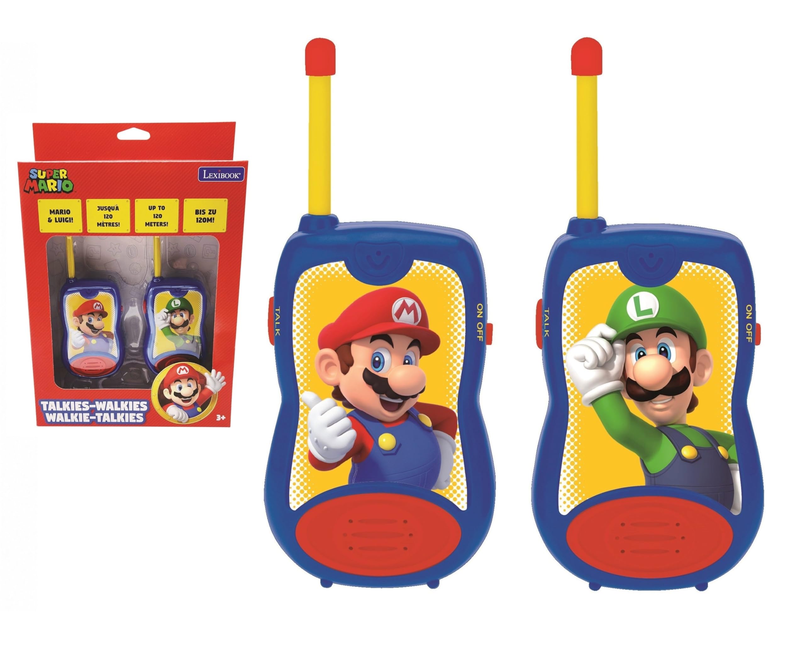Lexibook, Super Mario, Walkie-Talkies 200m, Communication Game for Children, 2 Communication Channels, Belt Clip, Battery Operated, Blue/Red, TW12NILXB