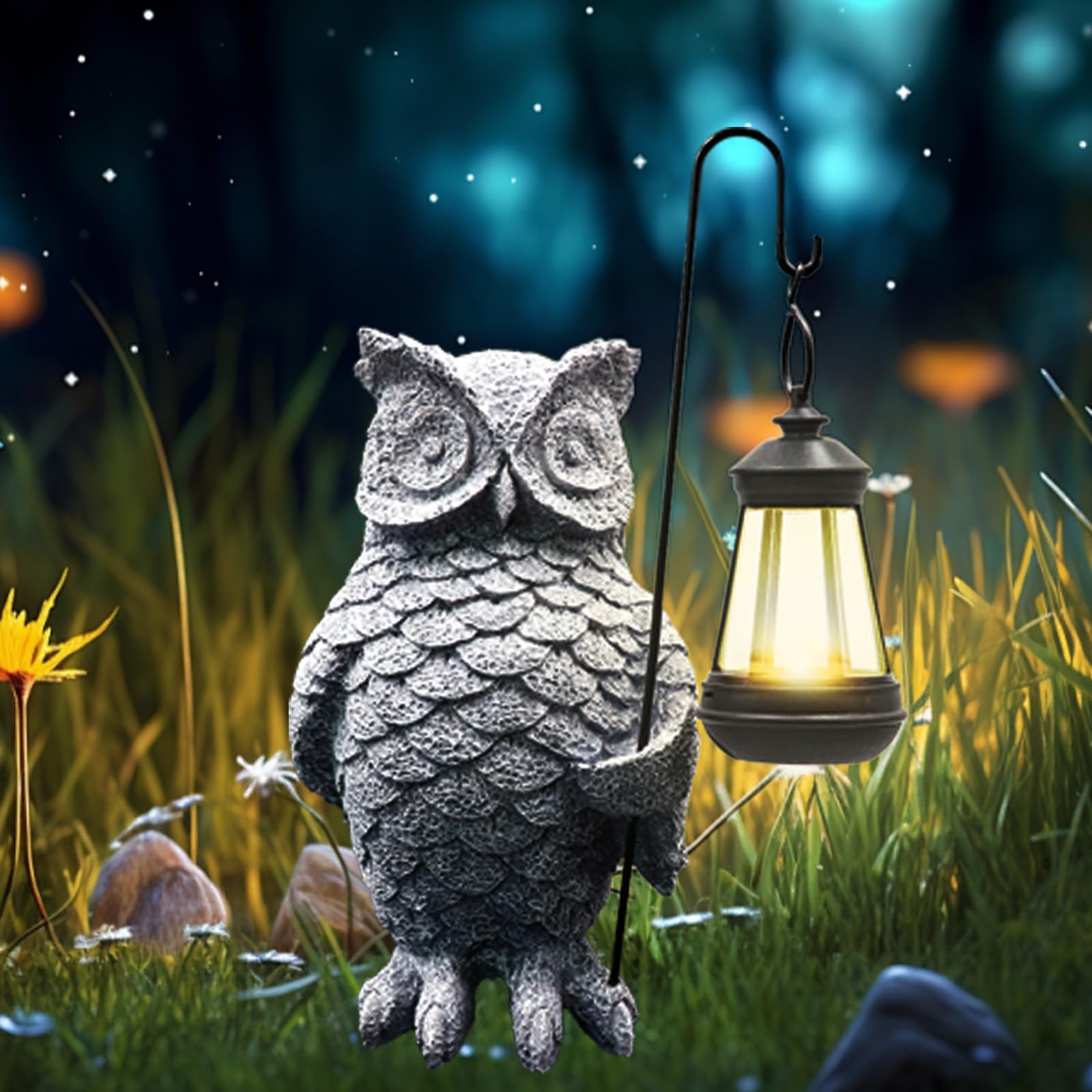 Owl Solar Lights Outdoor Garden Decor, Statue with Lantern, Owl Fairy Decoration for Home, Owl Figurine for Backyard, Blcony, Patio, Yard, Lawn and Gift