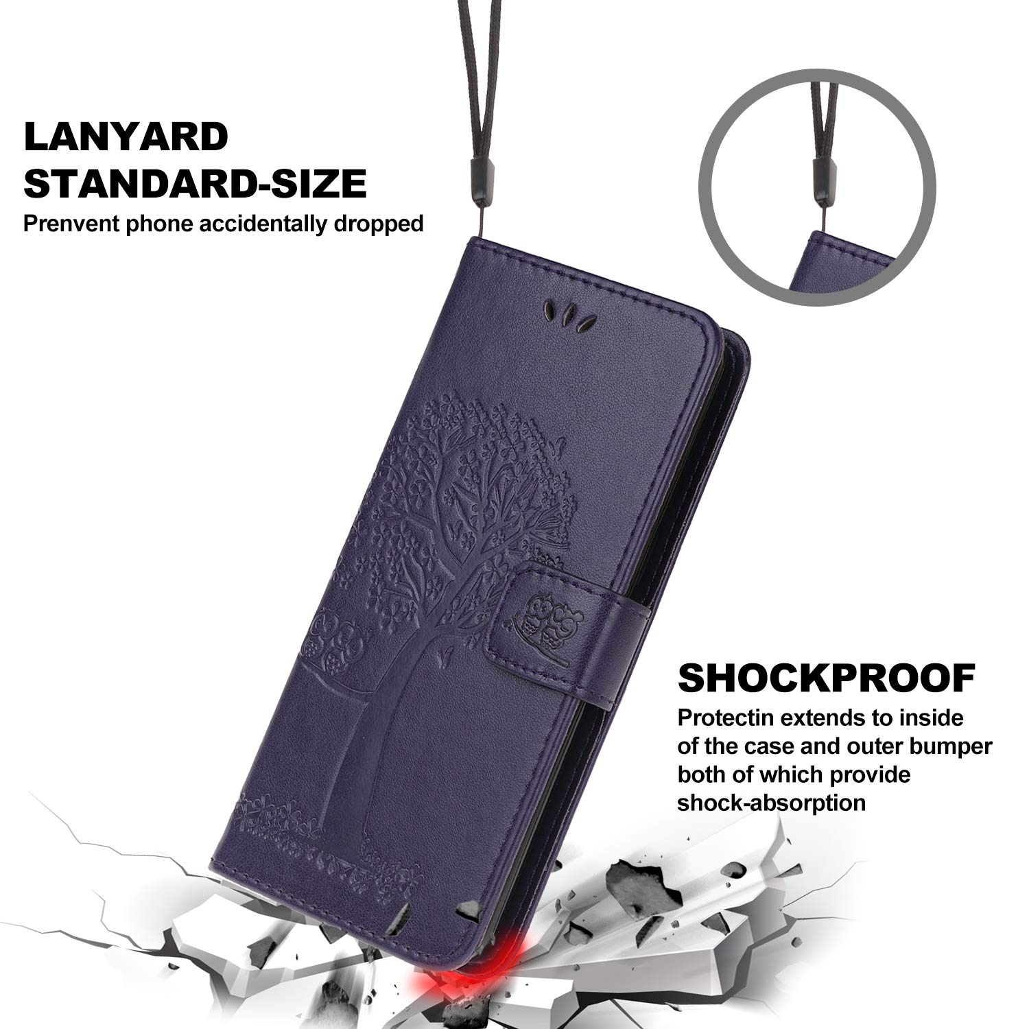 Motorola G13/G23/G53 Case Leather Wallet Flip Folio Magnetic Clasp Stand View Bookstyle Cases for Moto G13/G23/G53 Phone Case Cover Shockproof Cute Owl & Tree Pattern - Image 4