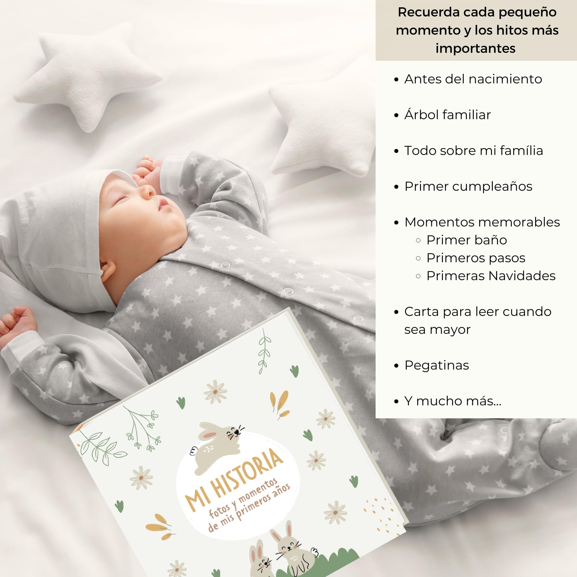HUBORNS – Libro de recuerdos del bebé desde el nacimiento hasta los 5 años, álbum de fotos y diario para anotar momentos especiales, regalo ideal para padres primerizos y baby shower — view 2