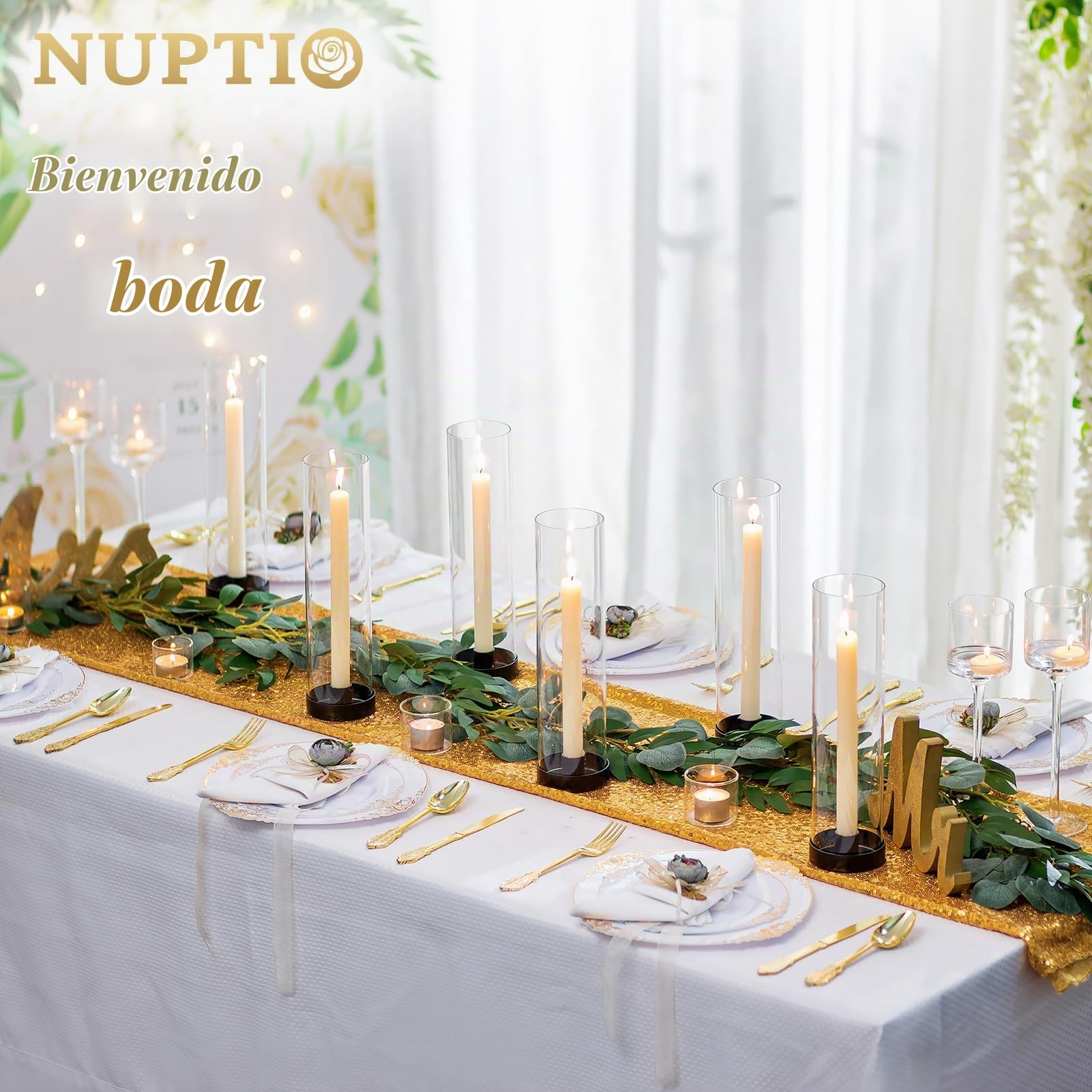 NUPTIO Huracán Candelabro Titular Negro: 2 Piezas de Vidrio de Metal Candelabros para Velas Cónicas Palo de 30cm Alto Claro Extremo Abierto Candelabro Cilindro Sombra La Boda del Partido Centros