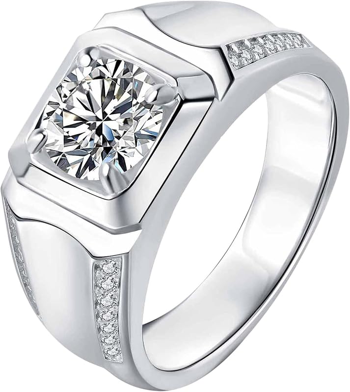 1.5ct 7mm Moissanite Wedding Rings For Men Silver Plated | VVS1 Lab Created Brilliant D Color Vvs1,Wedding,Engagement Anniversary & Gift,Smooth Polished Inner,Sz 7-14