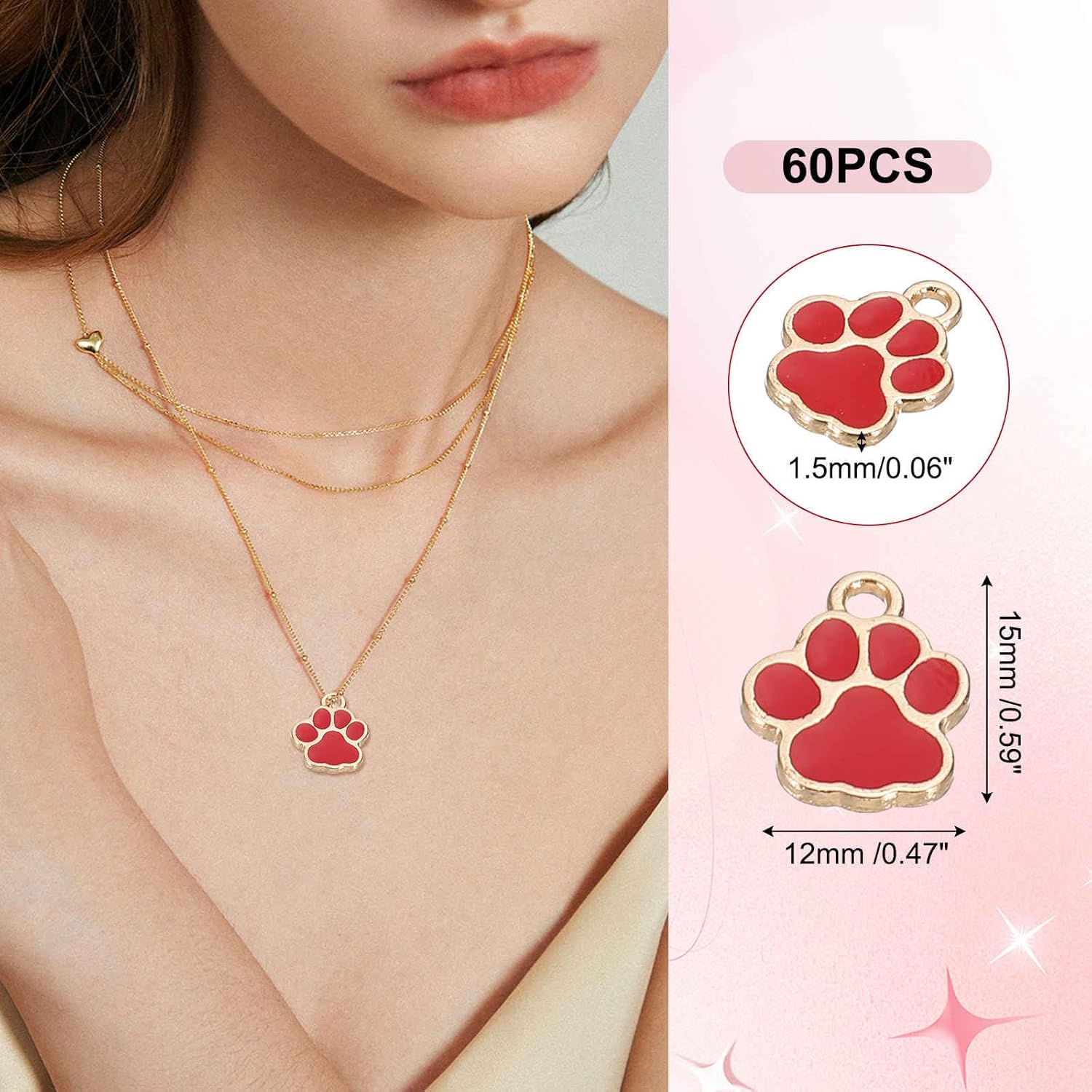 MECCANIXITY Enamel Dog Paw Print Charms, Alloy Paw Pendant Keychain Charm Footprint Animal Charms for Jewelry Making Necklace - Image 2