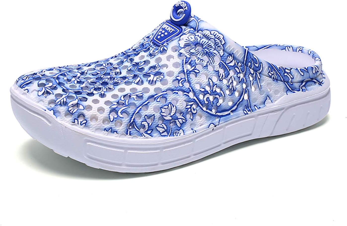Womens Summer Breathable Mesh Slippers Lightweight Mesh Clog Quick Drying Garden Shoes Footwear Anti-Slip Shoes Blue flower 39