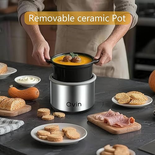 Miniatura 9 de Mini olla de cocción lenta redonda de 0.65 cuartos de galón, calentador de olla de fusión de fondue con cocodrilo de gres apto para lavavajillas,