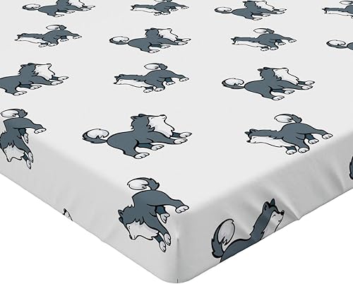 Miniatura 3 de Ambesonne Sábana bajera ajustable para perro, Husky Puppy Siberian Energetic Pet Alaskan Origin Sketch Style Cartoon Cold, funda de cama con